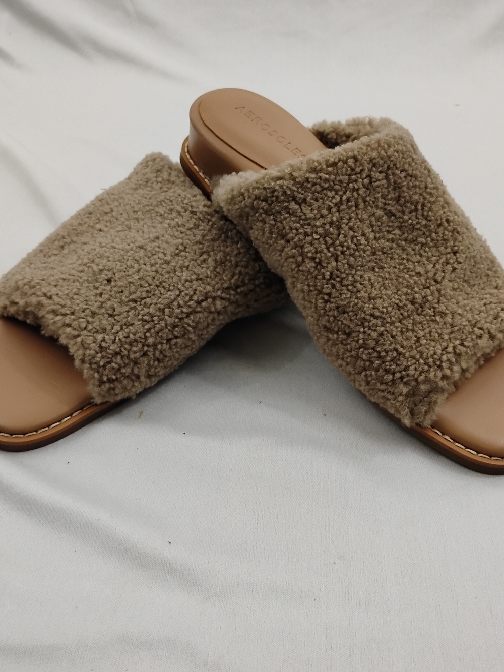 Aerosoles Cozy Shearling Slide Sandals in Taupe - Women's Size 7